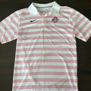 Nike Red and White Striped Polo with Ohio State Logo